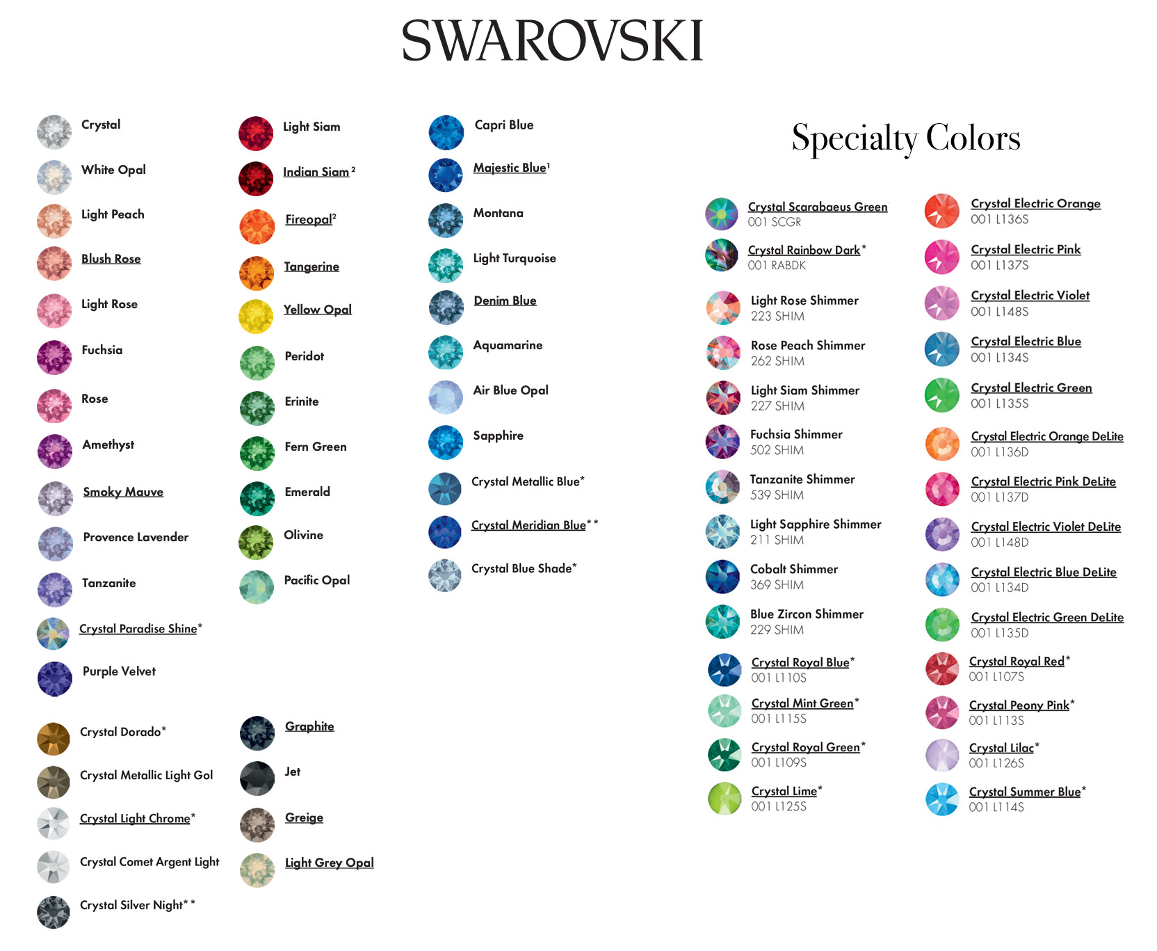 Swarovski crystal color chart